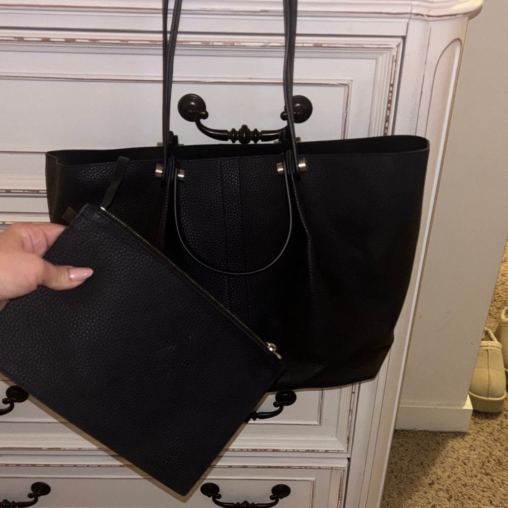 Allsaints Allington Small Tote - Black Pebbled Leather with original pouch!